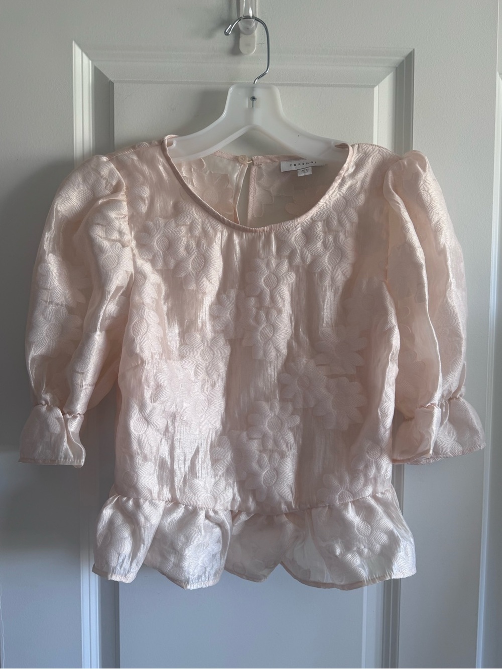 Topshop Pale Blush Floral Jacquard Peplum Blouse